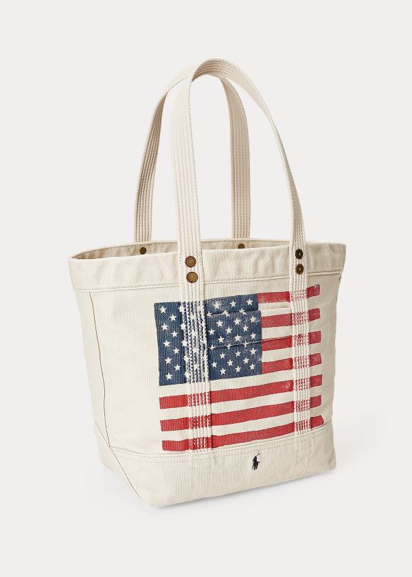 Women's Polo Ralph Lauren Distressed Flag Canvas Tote Bags | 658349LDT